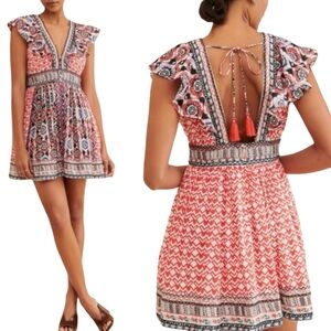 Anthropologie Flutter Printed Mini Dress, a bohemian-style mini dress Size 10